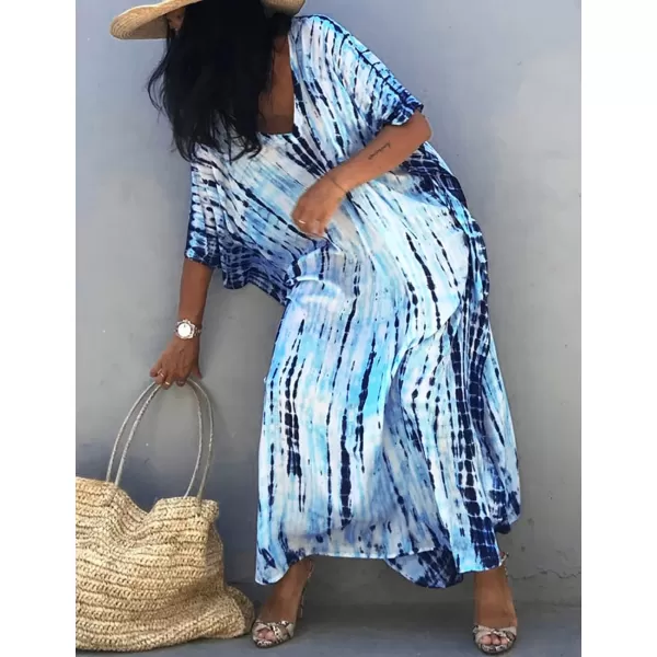 Bsubseach Women Print Beach Kaftan Dress Short Sleeve Plus Size Bathing Suit Cover Ups
