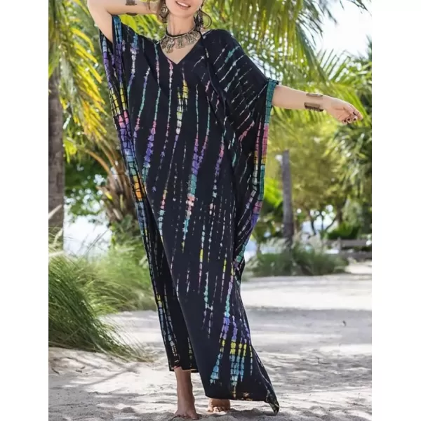 Bsubseach Women Print Beach Kaftan Dress Short Sleeve Plus Size Bathing Suit Cover Ups