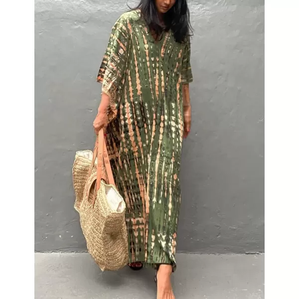 Bsubseach Women Print Beach Kaftan Dress Short Sleeve Plus Size Bathing Suit Cover Ups