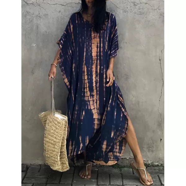 Bsubseach Women Print Beach Kaftan Dress Short Sleeve Plus Size Bathing Suit Cover Ups