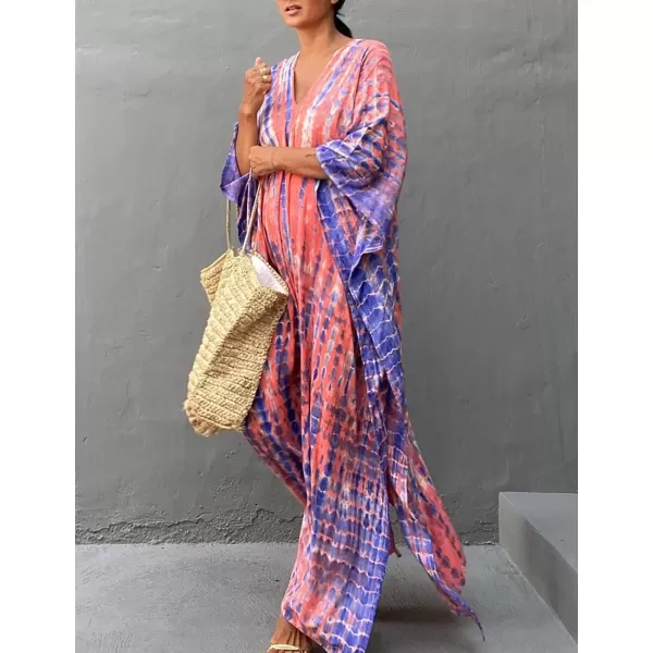 Bsubseach Women Print Beach Kaftan Dress Short Sleeve Plus Size Bathing Suit Cover Ups