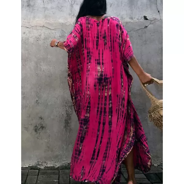 Bsubseach Women Print Beach Kaftan Dress Short Sleeve Plus Size Bathing Suit Cover Ups