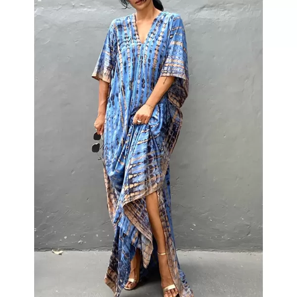 Bsubseach Women Print Beach Kaftan Dress Short Sleeve Plus Size Bathing Suit Cover Ups