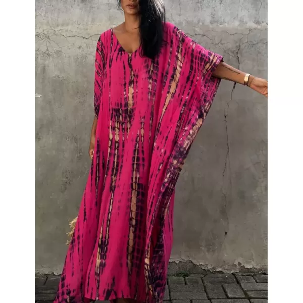 Bsubseach Women Print Beach Kaftan Dress Short Sleeve Plus Size Bathing Suit Cover Ups