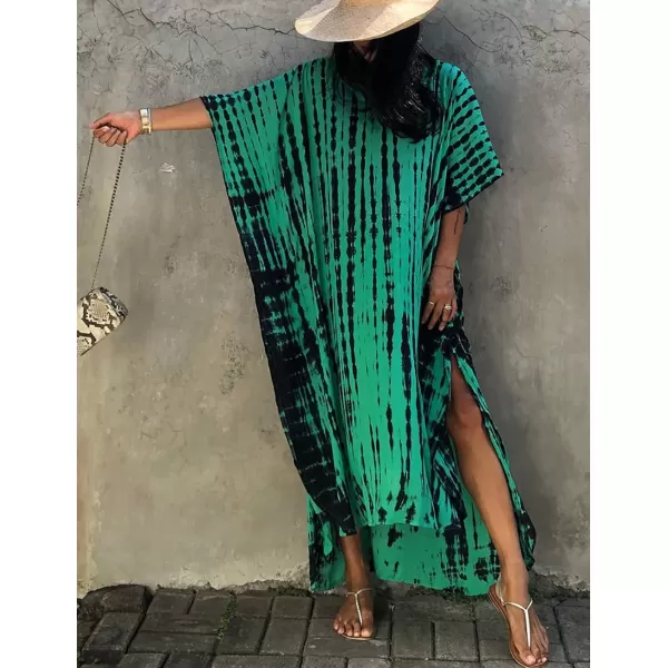 Bsubseach Women Print Beach Kaftan Dress Short Sleeve Plus Size Bathing Suit Cover Ups