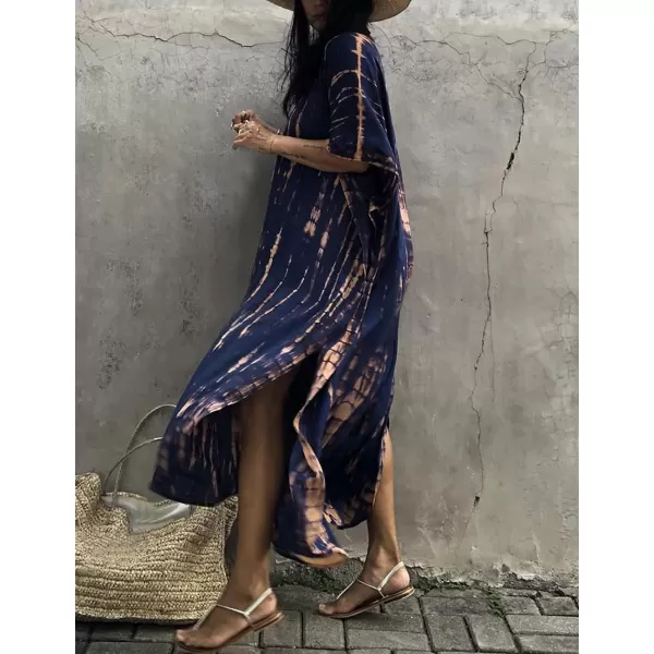 Bsubseach Women Print Beach Kaftan Dress Short Sleeve Plus Size Bathing Suit Cover Ups