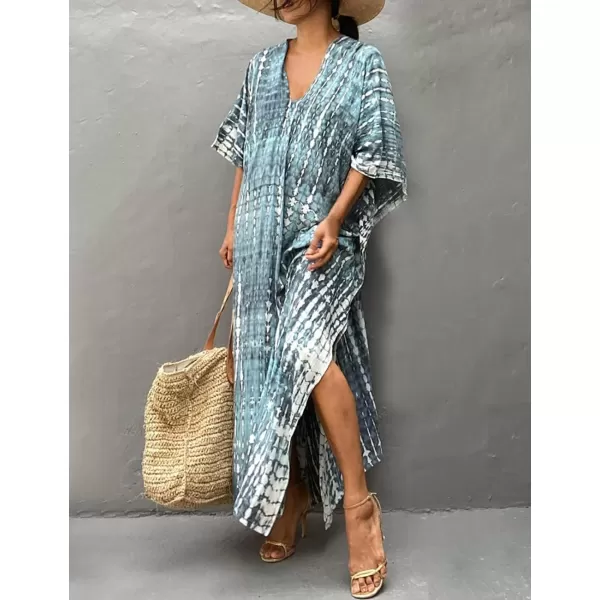 Bsubseach Women Print Beach Kaftan Dress Short Sleeve Plus Size Bathing Suit Cover Ups