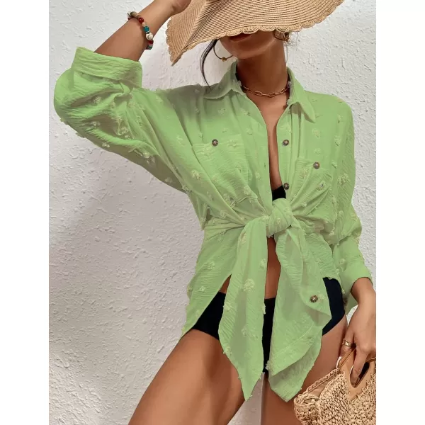 Bsubseach Women Swimsuit Coverup Blouse Button Down Shirt Dresses Swiss Dot Tops