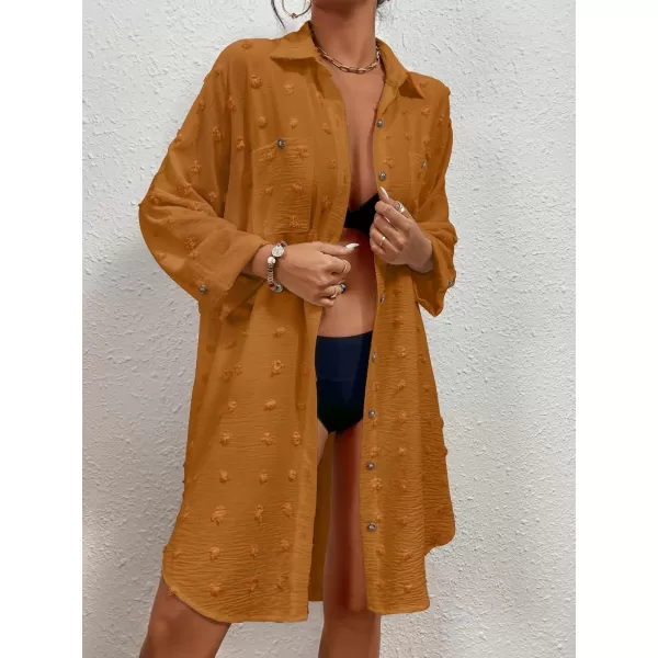 Bsubseach Women Swimsuit Coverup Blouse Button Down Shirt Dresses Swiss Dot Tops