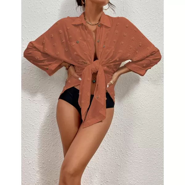 Bsubseach Women Swimsuit Coverup Blouse Button Down Shirt Dresses Swiss Dot Tops