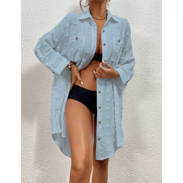 Bsubseach Women Swimsuit Coverup Blouse Button Down Shirt Dresses Swiss Dot Tops