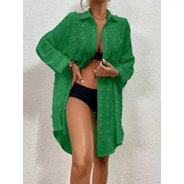 Bsubseach Women Swimsuit Coverup Blouse Button Down Shirt Dresses Swiss Dot Tops