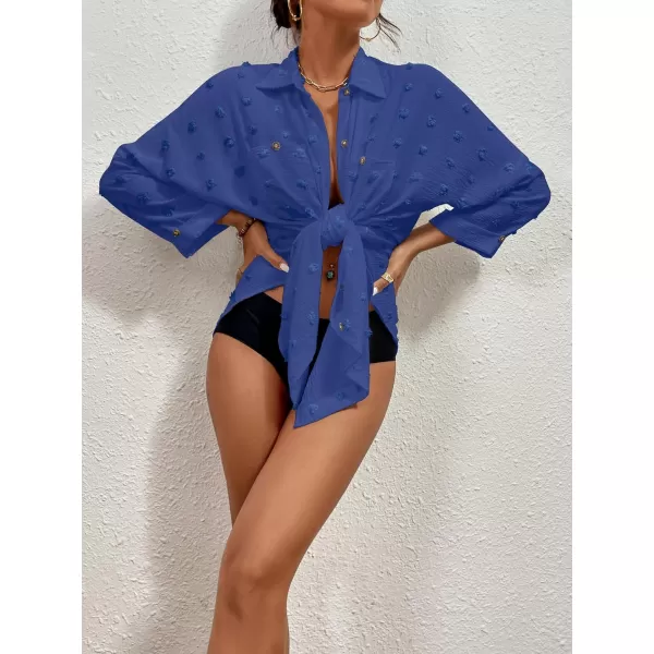 Bsubseach Women Swimsuit Coverup Blouse Button Down Shirt Dresses Swiss Dot Tops