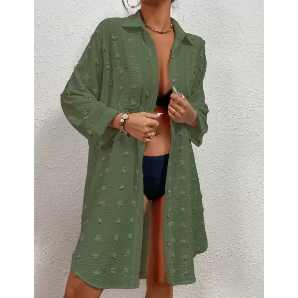 Bsubseach Women Swimsuit Coverup Blouse Button Down Shirt Dresses Swiss Dot Tops