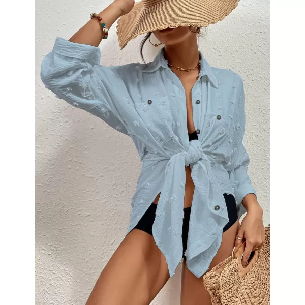 Bsubseach Women Swimsuit Coverup Blouse Button Down Shirt Dresses Swiss Dot Tops