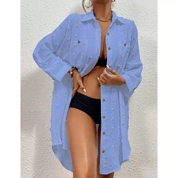Bsubseach Women Swimsuit Coverup Blouse Button Down Shirt Dresses Swiss Dot Tops