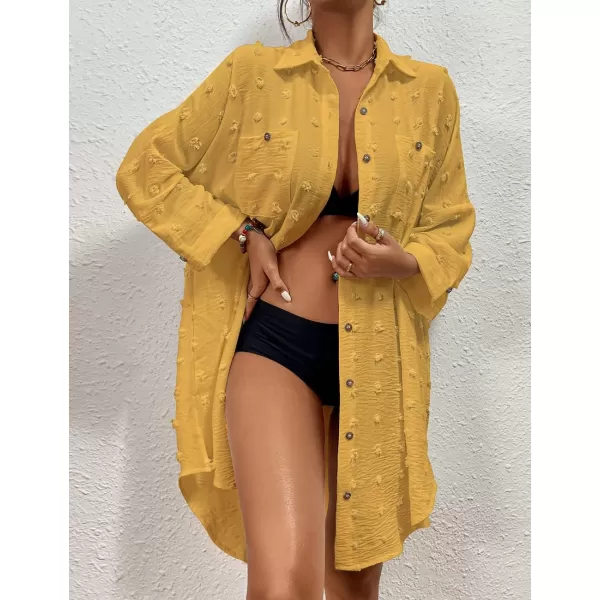 Bsubseach Women Swimsuit Coverup Blouse Button Down Shirt Dresses Swiss Dot Tops