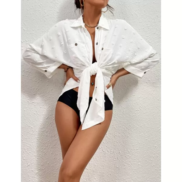 Bsubseach Women Swimsuit Coverup Blouse Button Down Shirt Dresses Swiss Dot Tops