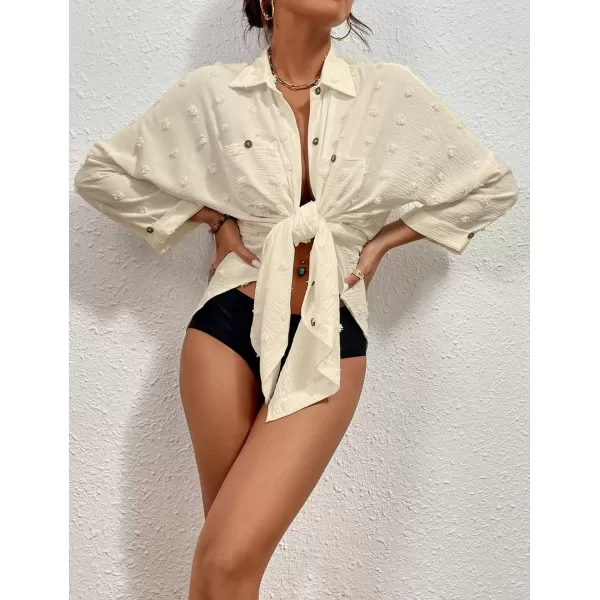 Bsubseach Women Swimsuit Coverup Blouse Button Down Shirt Dresses Swiss Dot Tops