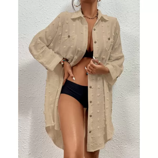Bsubseach Women Swimsuit Coverup Blouse Button Down Shirt Dresses Swiss Dot Tops