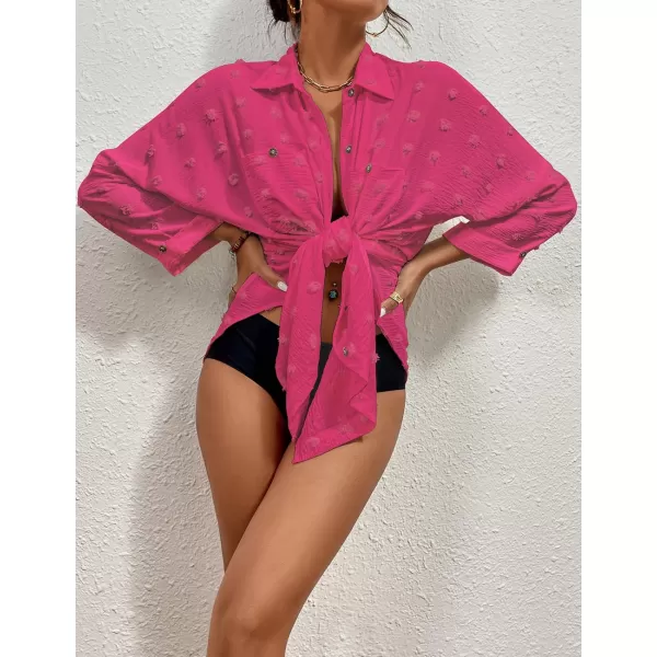 Bsubseach Women Swimsuit Coverup Blouse Button Down Shirt Dresses Swiss Dot Tops
