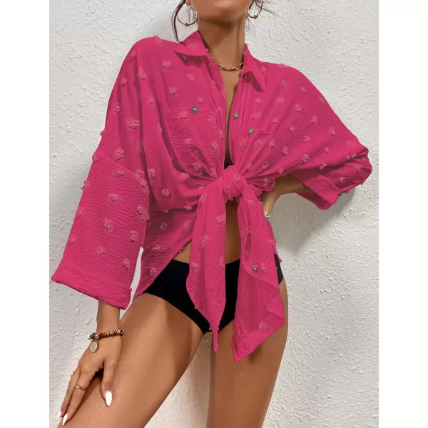 Bsubseach Women Swimsuit Coverup Blouse Button Down Shirt Dresses Swiss Dot Tops