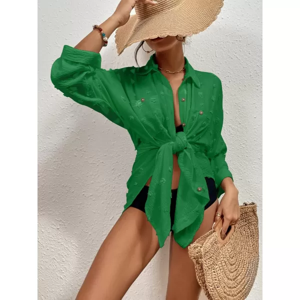 Bsubseach Women Swimsuit Coverup Blouse Button Down Shirt Dresses Swiss Dot Tops