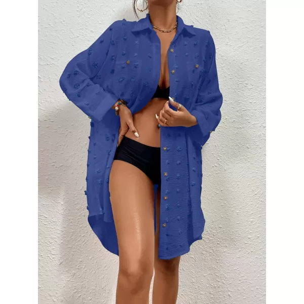 Bsubseach Women Swimsuit Coverup Blouse Button Down Shirt Dresses Swiss Dot Tops