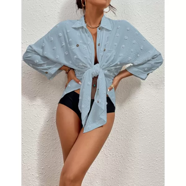 Bsubseach Women Swimsuit Coverup Blouse Button Down Shirt Dresses Swiss Dot Tops
