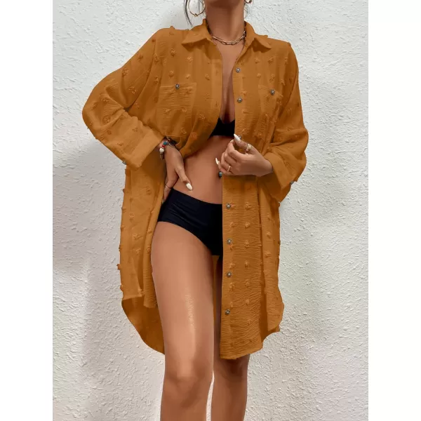 Bsubseach Women Swimsuit Coverup Blouse Button Down Shirt Dresses Swiss Dot Tops