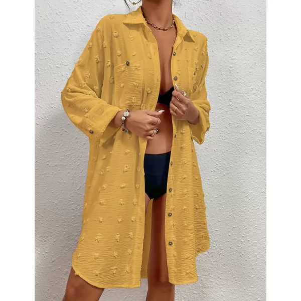 Bsubseach Women Swimsuit Coverup Blouse Button Down Shirt Dresses Swiss Dot Tops