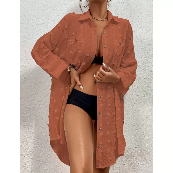 Bsubseach Women Swimsuit Coverup Blouse Button Down Shirt Dresses Swiss Dot Tops