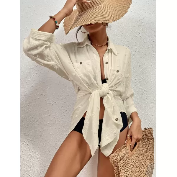 Bsubseach Women Swimsuit Coverup Blouse Button Down Shirt Dresses Swiss Dot Tops