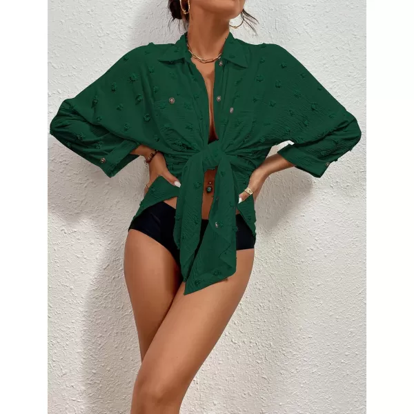 Bsubseach Women Swimsuit Coverup Blouse Button Down Shirt Dresses Swiss Dot Tops
