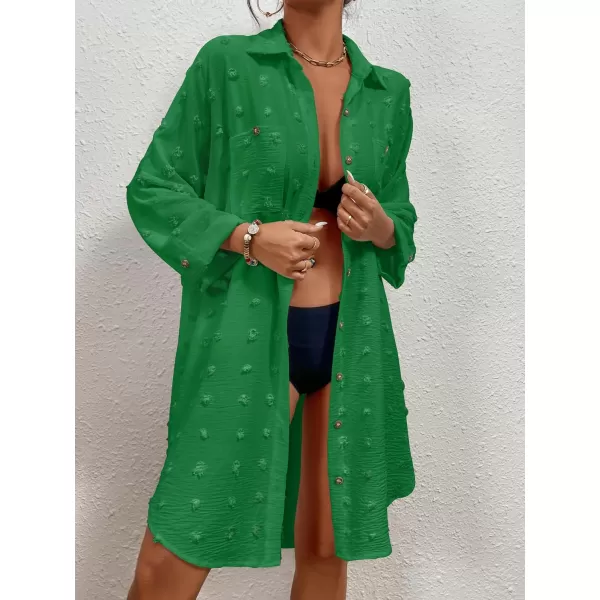 Bsubseach Women Swimsuit Coverup Blouse Button Down Shirt Dresses Swiss Dot Tops