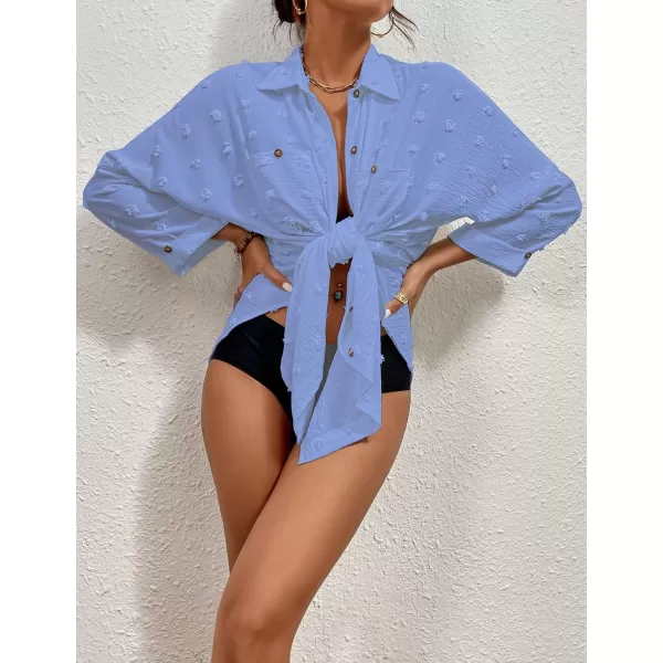 Bsubseach Women Swimsuit Coverup Blouse Button Down Shirt Dresses Swiss Dot Tops
