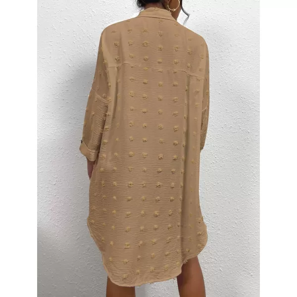 Bsubseach Women Swimsuit Coverup Blouse Button Down Shirt Dresses Swiss Dot Tops