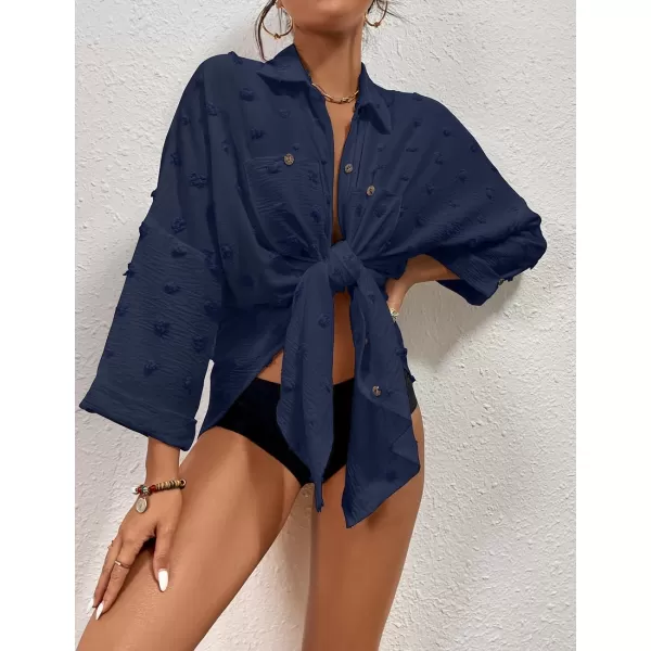 Bsubseach Women Swimsuit Coverup Blouse Button Down Shirt Dresses Swiss Dot Tops