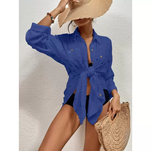 Bsubseach Women Swimsuit Coverup Blouse Button Down Shirt Dresses Swiss Dot Tops