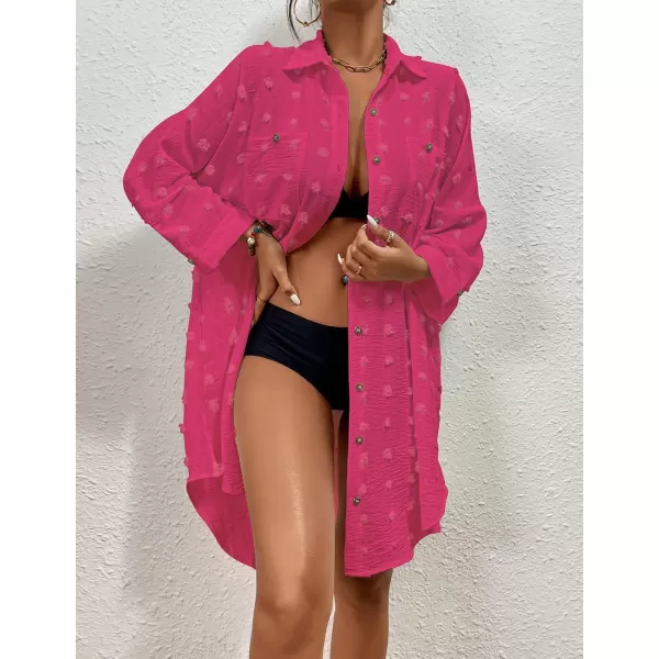 Bsubseach Women Swimsuit Coverup Blouse Button Down Shirt Dresses Swiss Dot Tops