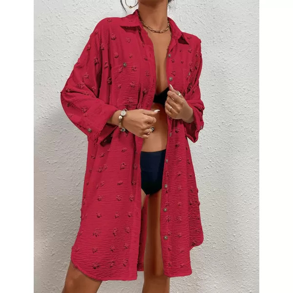 Bsubseach Women Swimsuit Coverup Blouse Button Down Shirt Dresses Swiss Dot Tops
