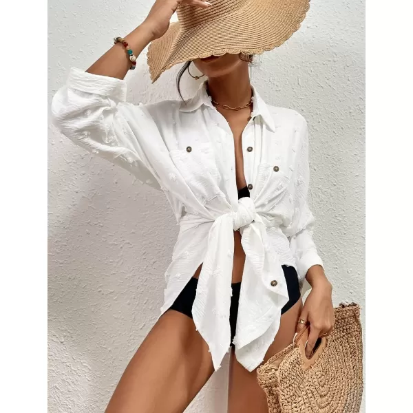 Bsubseach Women Swimsuit Coverup Blouse Button Down Shirt Dresses Swiss Dot Tops