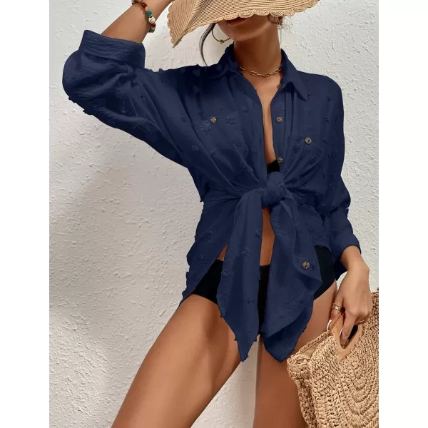 Bsubseach Women Swimsuit Coverup Blouse Button Down Shirt Dresses Swiss Dot Tops
