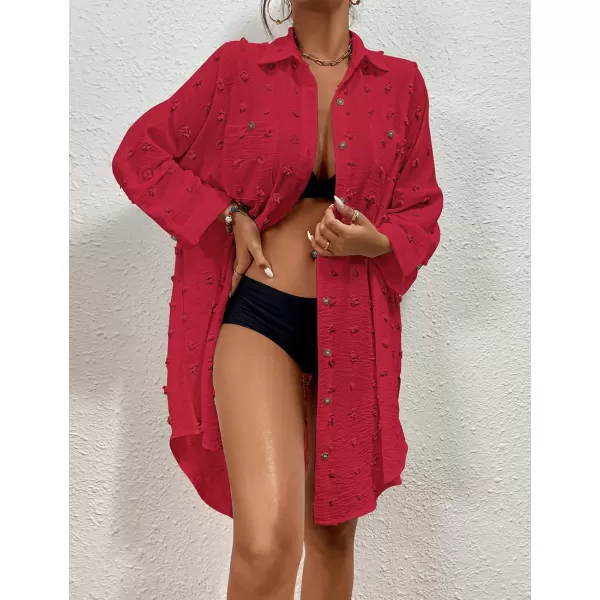 Bsubseach Women Swimsuit Coverup Blouse Button Down Shirt Dresses Swiss Dot Tops
