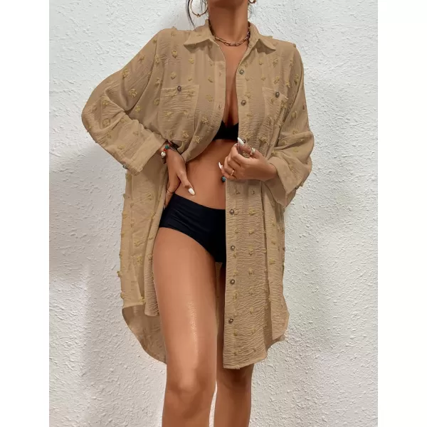 Bsubseach Women Swimsuit Coverup Blouse Button Down Shirt Dresses Swiss Dot Tops