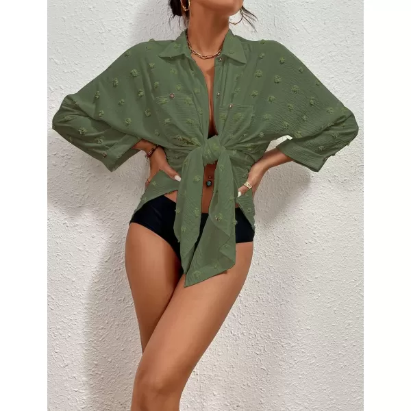 Bsubseach Women Swimsuit Coverup Blouse Button Down Shirt Dresses Swiss Dot Tops