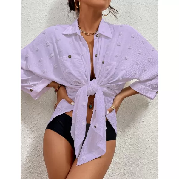 Bsubseach Women Swimsuit Coverup Blouse Button Down Shirt Dresses Swiss Dot Tops
