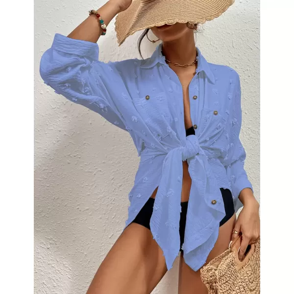 Bsubseach Women Swimsuit Coverup Blouse Button Down Shirt Dresses Swiss Dot Tops