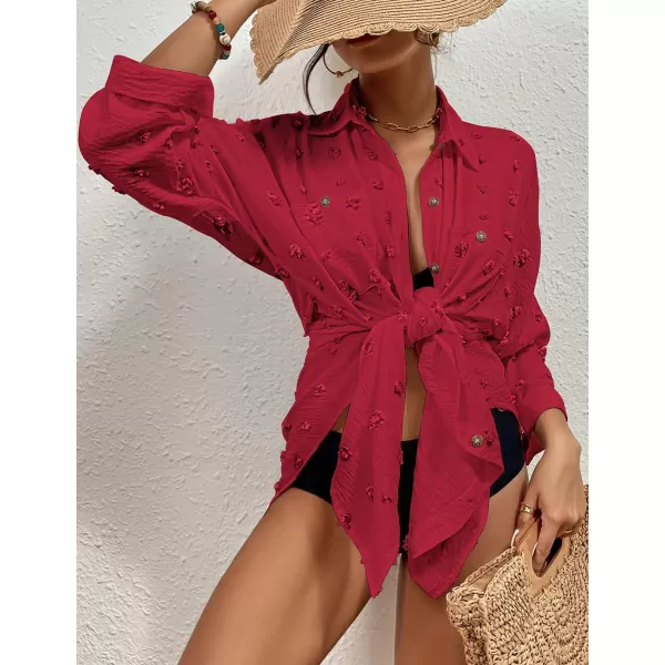 Bsubseach Women Swimsuit Coverup Blouse Button Down Shirt Dresses Swiss Dot Tops