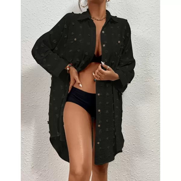 Bsubseach Women Swimsuit Coverup Blouse Button Down Shirt Dresses Swiss Dot Tops